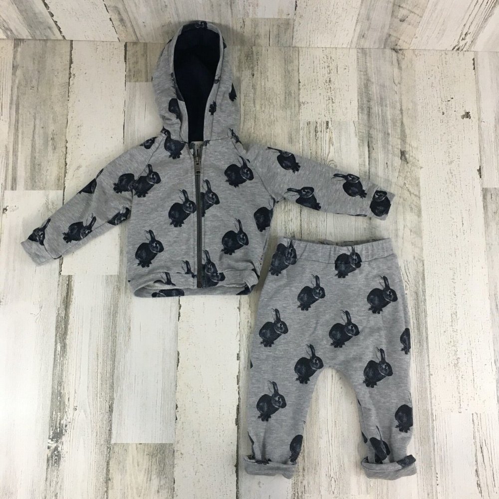 Paul Smith Gray Sweatsuit Hoodie Pants Set Bunny Rabbits Baby 1 A 12 M